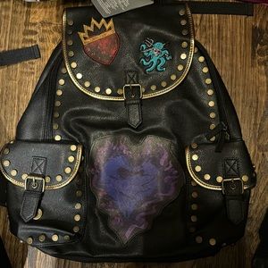 Disney Black Backpack with Gold Studs and Purple Heart Design